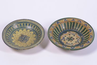 Two hollow dishes of polychrome enamelled...