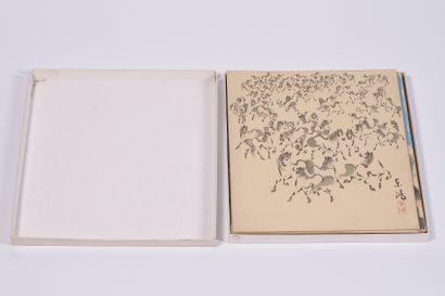 Japan, twelve squares of gouache and lithographed...