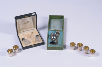 
Six silver liqueur glasses, two silver and...
