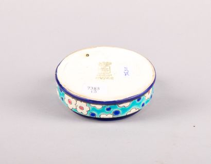 LONGWY,

Covered circular box in polychrome...