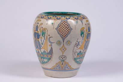 Large polychrome enamelled ceramic vase decorated...