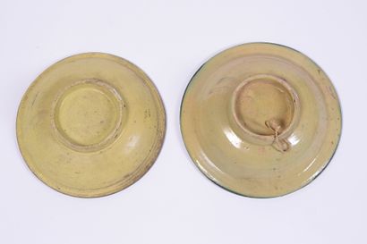 Two hollow dishes of polychrome enamelled...