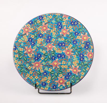 LONGWY,

Large circular dish in polychrome...