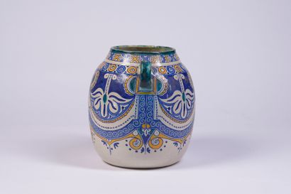 Large enamelled ceramic jug with polychrome...