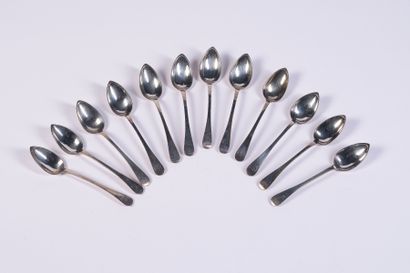Twelve silver coffee spoons, baguette model,...