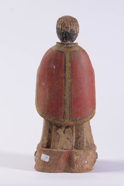 Saint personnage en bois sculpté polychrome,...