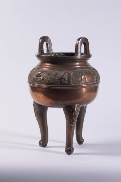 Large bronze incense burner, Indochina, 20th...