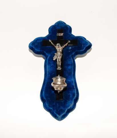 Crucifix forming a stoup in silver, Christ...