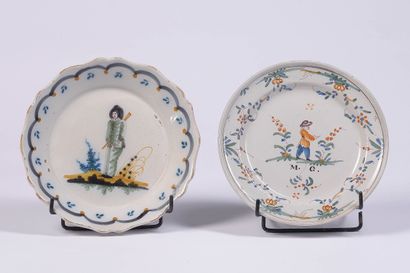 Two plates in polychrome earthenware, one...