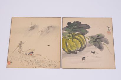 Japan, twelve squares of gouache and lithographed...