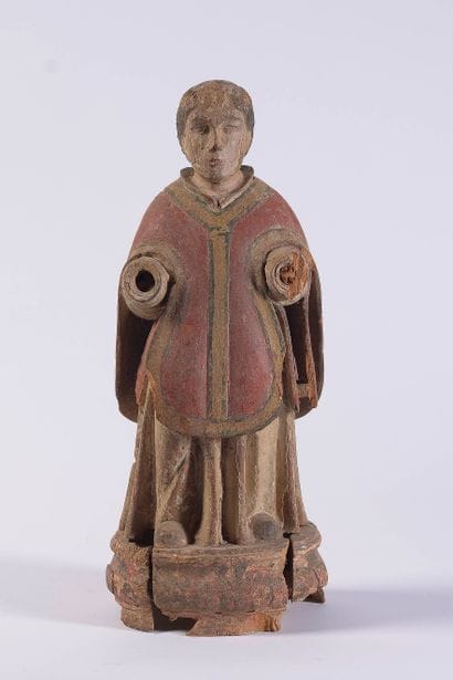 Saint personnage en bois sculpté polychrome,...