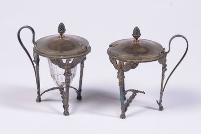 Pair of silver tripod mustard pots, standing...