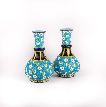LONGWY, 

Pair of glazed earthenware vases...
