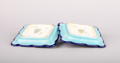 LONGWY, 

Pair of square enamelled earthenware...