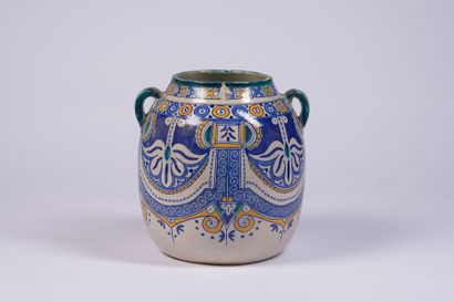 Large enamelled ceramic jug with polychrome...