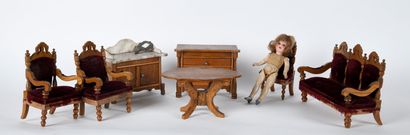 Mobiliers de poupée en bois comprenant :...