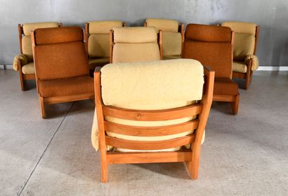 MAISON REGAIN. 
Suite of Eight elm armchairs...