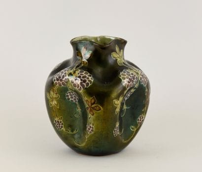Iridescent ceramics vase, swollen body with...