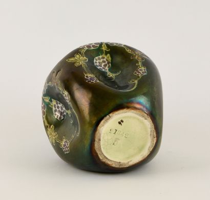 Iridescent ceramics vase, swollen body with...