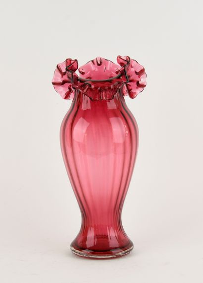 Rose-tinted glass baluster vase with hemmed...