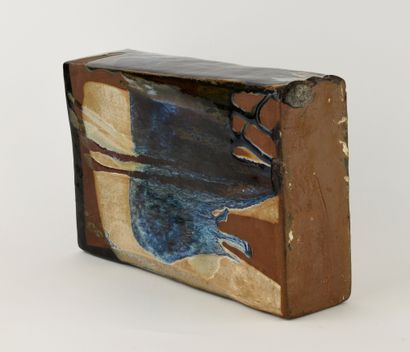 Rectangular stoneware vase with beige and...