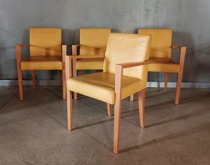ROSET LINE.
Suite of four armchairs in light...