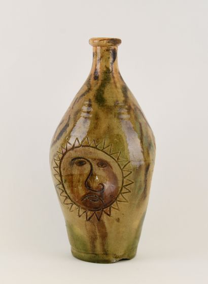 Interesting bottle-shaped ceramic vase decorated...