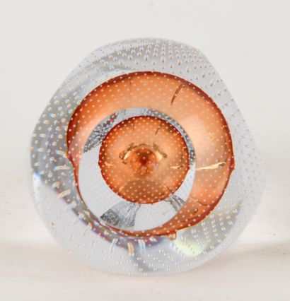 Egg-shaped crystal paperweight with cut sides...