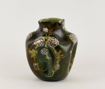 Iridescent ceramics vase, swollen body with...
