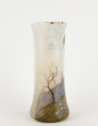 LEGRAS.
Glass vase with enameled painted...