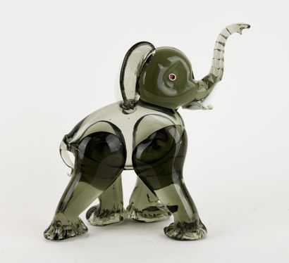 Elephant in polychrome stained glass. 
White...
