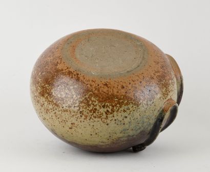 Stoneware vase with beige and red flamed...