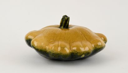 Glazed stoneware patisson with yellow and...