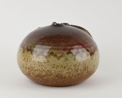 Stoneware vase with beige and red flamed...