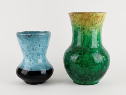 ACCOLAY.
Reunion of two ceramic vases, one...