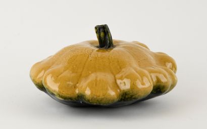 Glazed stoneware patisson with yellow and...