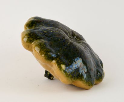 Glazed stoneware patisson with yellow and...
