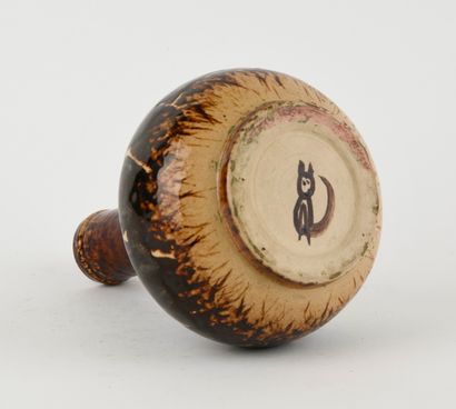 High-necked stoneware bottle vase with beige...