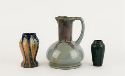 Reunion of two ceramic vases and one pitcher,...
