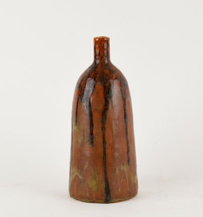 High-necked stoneware bottle vase with beige...