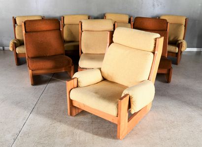 MAISON REGAIN. 
Suite of Eight elm armchairs...