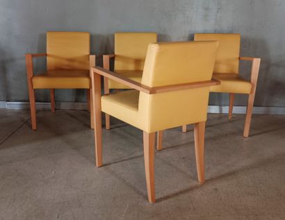 ROSET LINE.
Suite of four armchairs in light...