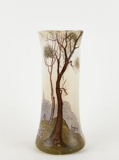 LEGRAS.
Glass vase with enameled painted...