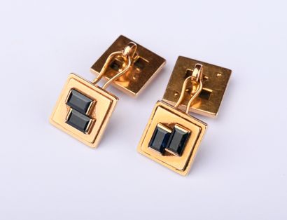 Pair of square cufflinks set with 8 synthetic...