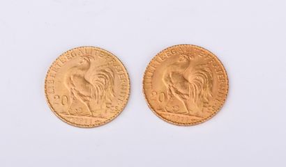 Two 1911 French 20 franc gold Marianne c...