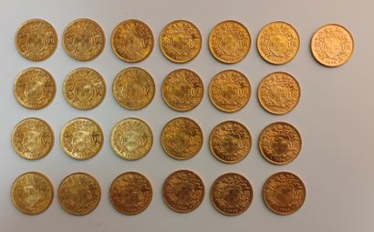 25 gold Swiss 20 franc coins from 1935.