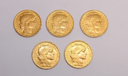 5 French 20 Franc gold Republic coins from...
