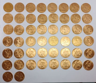50 French 20 Franc gold Republic coins from...