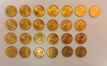25 gold Swiss 20 franc coins from 1935.