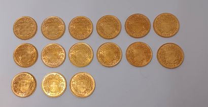 15 pieces 20 Francs Suisse gold République...
